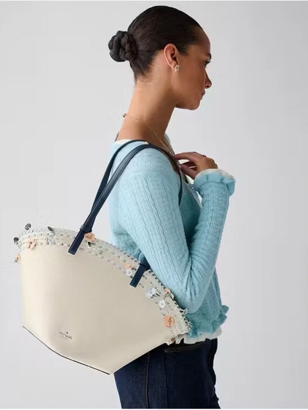 Kate Spade New York Dahlia Large Floral Tote Bag Meringue White Multi